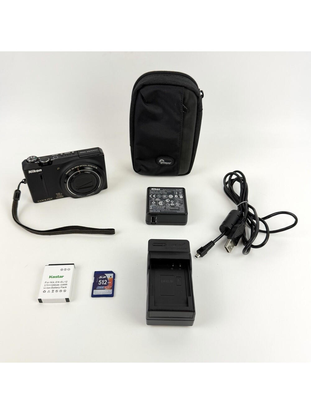 Nikon COOLPIX S9100 12.1MP 18x Optical Zoom Black Digital Camera + Battery + Bag
